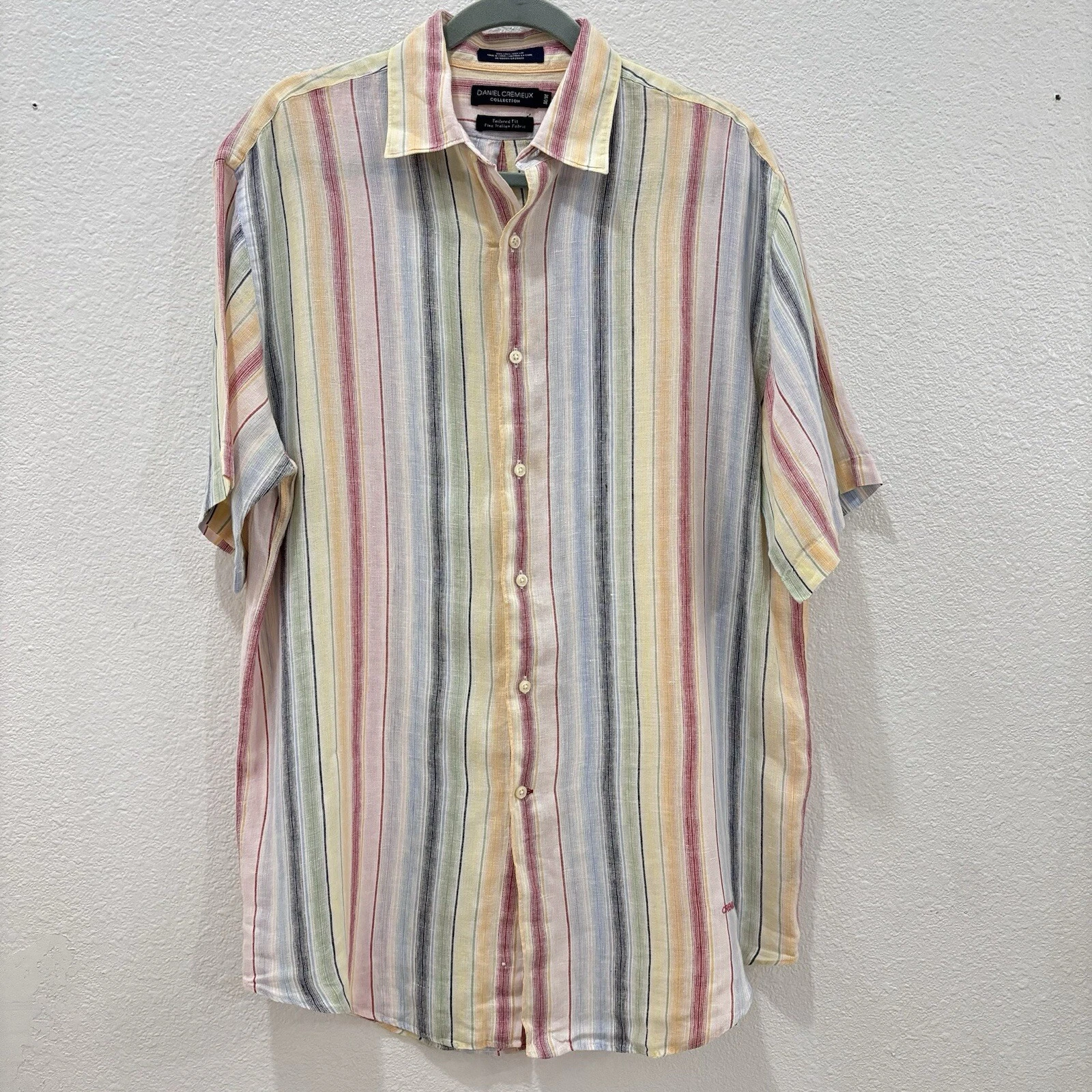 Daniel Cremieux Multicolor Striped Linen Short Sleeve Button Up Shirt Medium