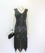 Women's Gatsby Flapper Dazzling Beaded Fringe Sequin Sleeveless Dress
