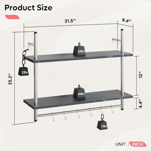 Industrial Pipe Shelf Bathroom Shelves with Towel Bar, 31 inch Floating - Picture 2 of 6