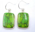 9 Gm 925 Sterling Silver Natural Green Copper Turquoise Stone Earring Size 1.5"