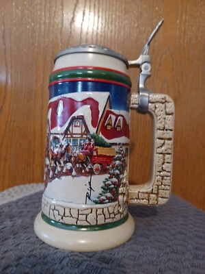 1998 ARTIST SIGNED Budweiser Holiday Stein GRANT'S FARM HOLIDAY