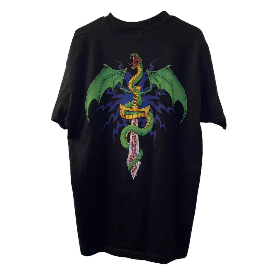 Camiseta VIntage 1994 azul líquido cobra gado caveira espada dragão adulto GG preta - Imagem 2 de 4