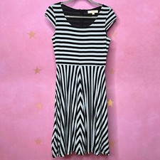 Loft Blue Striped Cap Sleeve Fit & Flare Dress Small
