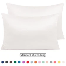 Silky Satin Pillow Case Set - Standard Queen King - Set of 2 Soft Pillow Cases