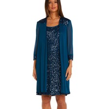 NEW R M Richards Size 8 Sequins Blue Two-Piece Embellished Dress w/ Jacket B38