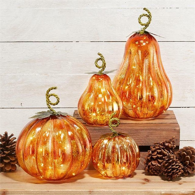 Two's Company Set of 4 LED Light Up Mercury Glass Pumpkins | eBay