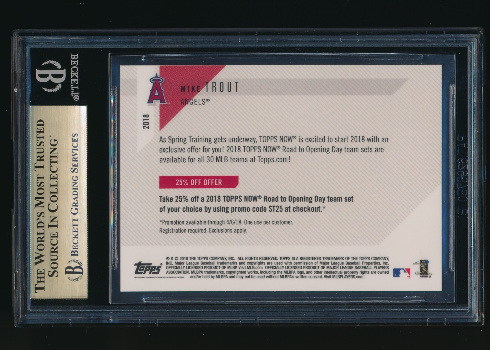 2018 Topps Now Mike Trout Promo Coupon Mike Trout BGS 10 Pristine eBay