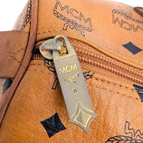MCM Mini Boston Bag in Visetos Camel All-Over Print Hand Excellent - Picture 2 of 10