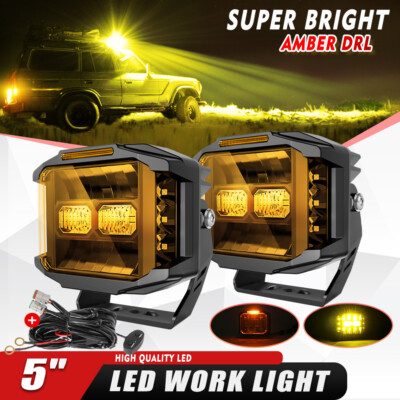 Colight 2pcs 5'' 280W LED Work Light Spot Beam Pods Side Shooter Amber DRL