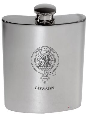 Lowson Family Crest 6 Unzen poliertes Zinn Nierenflasche