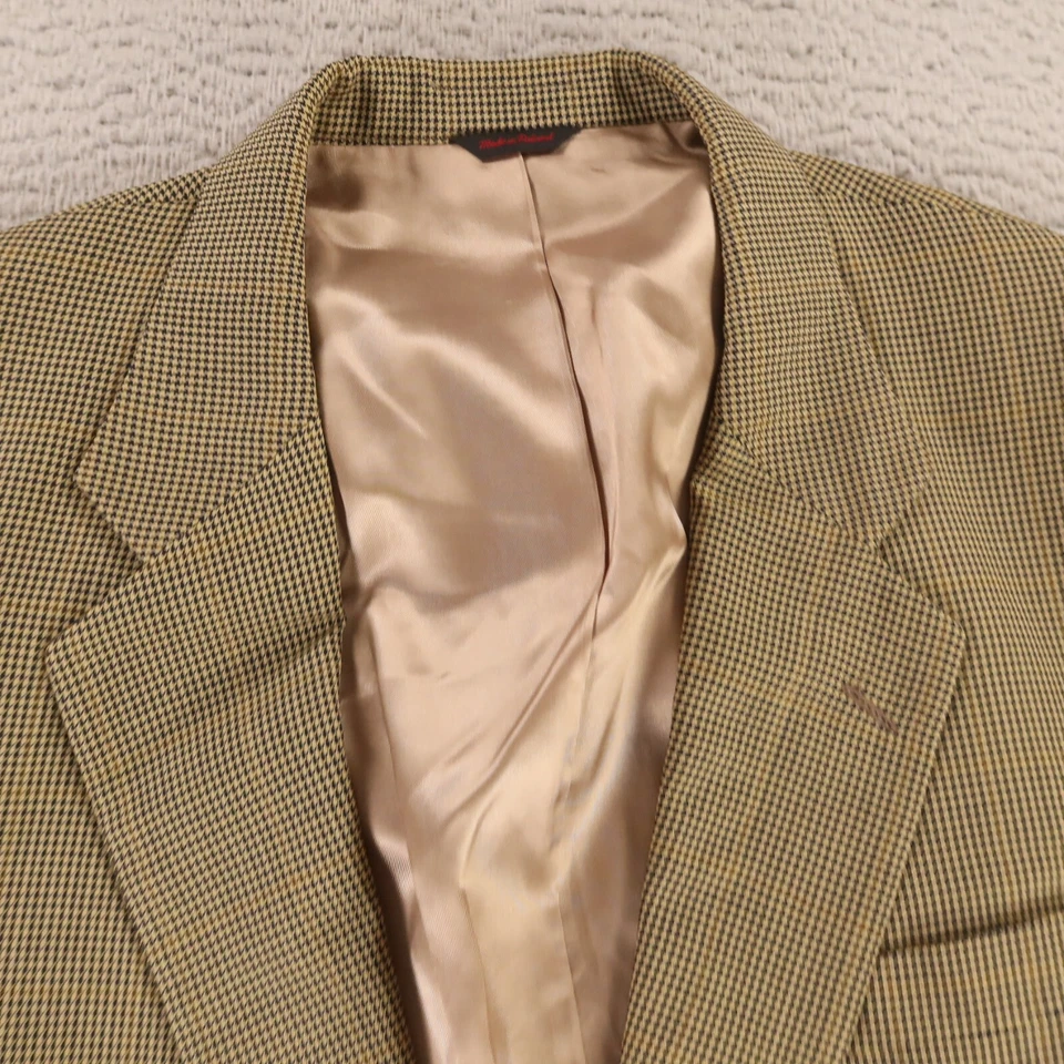 Jos A Bank Jacket XL XLT Beige Gun Club Check Houndstooth 100% Wool Blazer 46L - Image 2 of 4