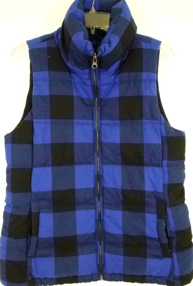 Old Navy-Mens Flannel Puffer Vest Jacket-Fleece Lined, Adult Medium, Blue Plaid - Image 3 of 4