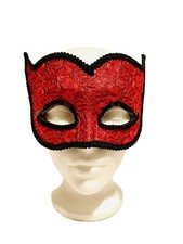 Red Lace Glitter Devil Mask - Mardi Gras Masquerade Party Costume Eye Mask NEW