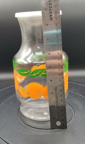 Caraffa vintage Anchor Hocking 48 once vetro succo d'arancia con coperchio - Foto 9 di 11