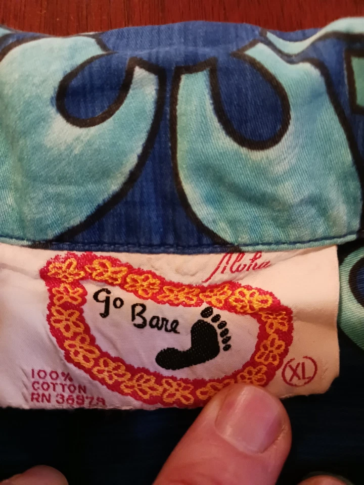 Vintage Rare Early Label Go Barefoot XL Hawaiian Floral Cotton Surf Shirt - Image 2 of 3