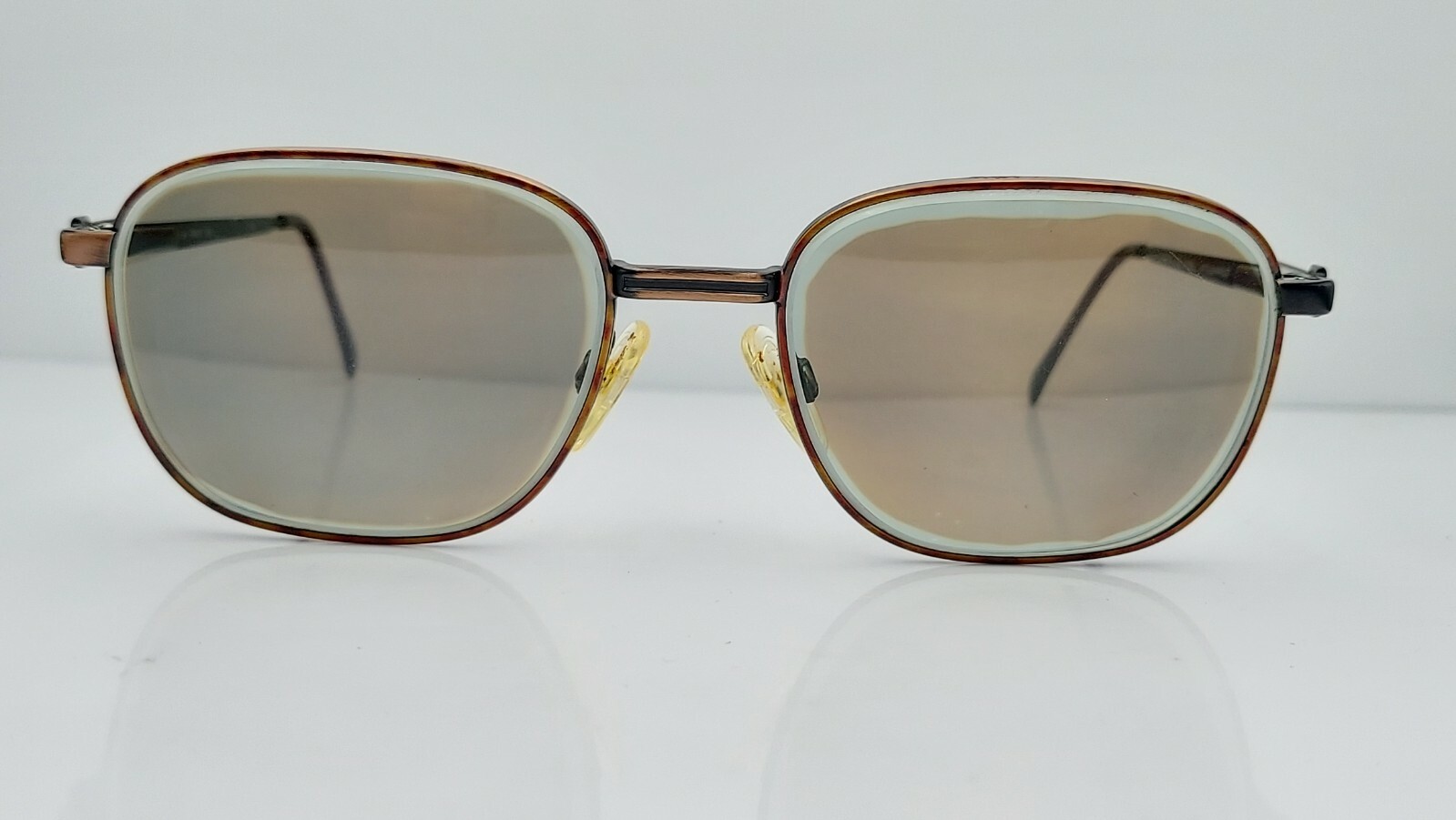 Vintage Luxottica Russell Brown Metal Oval Sunglass Frames Made in Italy