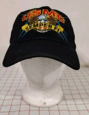 USMC United States Marines Corps Semper Fi Cap Hat Black Adjustable Embroidered