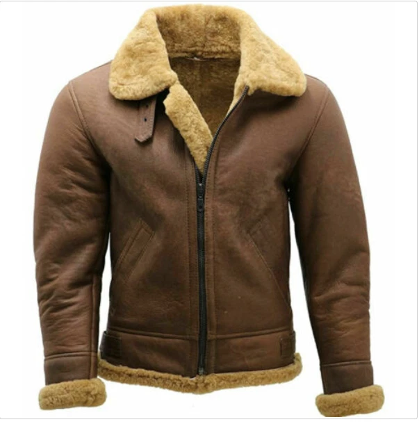 Mens B3 RAF Bomber Irvin Aviator Flying Pilot Fur Shearling Real Leather Jacket