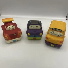 My B Toys Mini Pull Back Vehicles Bus, Race Car, Truck With Faces Lot Of 3
