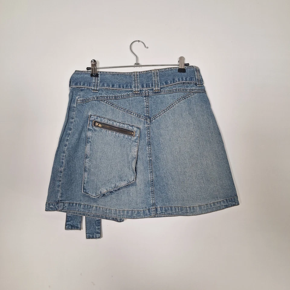 Vintage 00s Y2K e-vie Clothing Wrap Mini Denim Skirt Size 10 - Image 2 of 4