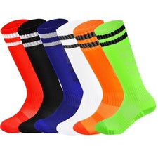 Youth Soccer Socks Kids Athletic Socks 7-10 Years Striped Cushion Knee High B...