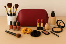 Leather Ladies Makeup Bag Cosmetic Pouch