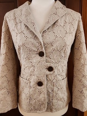 Laundry by Shelli Segal Cropped Blazer 6 Eyelet Jacket 90s Y2K Indie Twee Boho