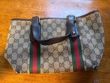 GUCCI Web Sherry Line GG Canvas Semi Tote Bag Beige Gold 137396 Auth 153643