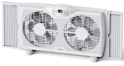 Twin Window Fan 9 Inch Blades Reversible Airflow Thermostat Control 3 Speeds 3
