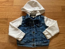 Tucker + Tate Girl 3T Hooded LS Jean Jacket w/ Back Rainbow Heart Graphic