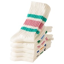 DarkCom Striped Crew Socks 5 Pairs Seamless Toe for Men and Women, Color of L...