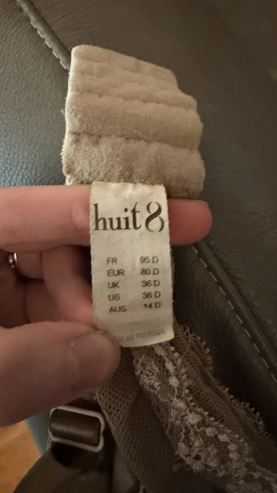 Huit 8 Lace Underwire Bra 36D Nude Taupe Sheer Mesh Floral Embroidery Lingerie - Image 2 of 4