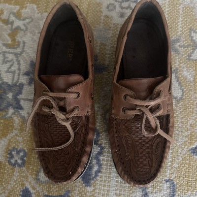 Roper Women's Brown Filly Embossed Leather Lace Up Moccasin Loafers NWT Size 7.5
