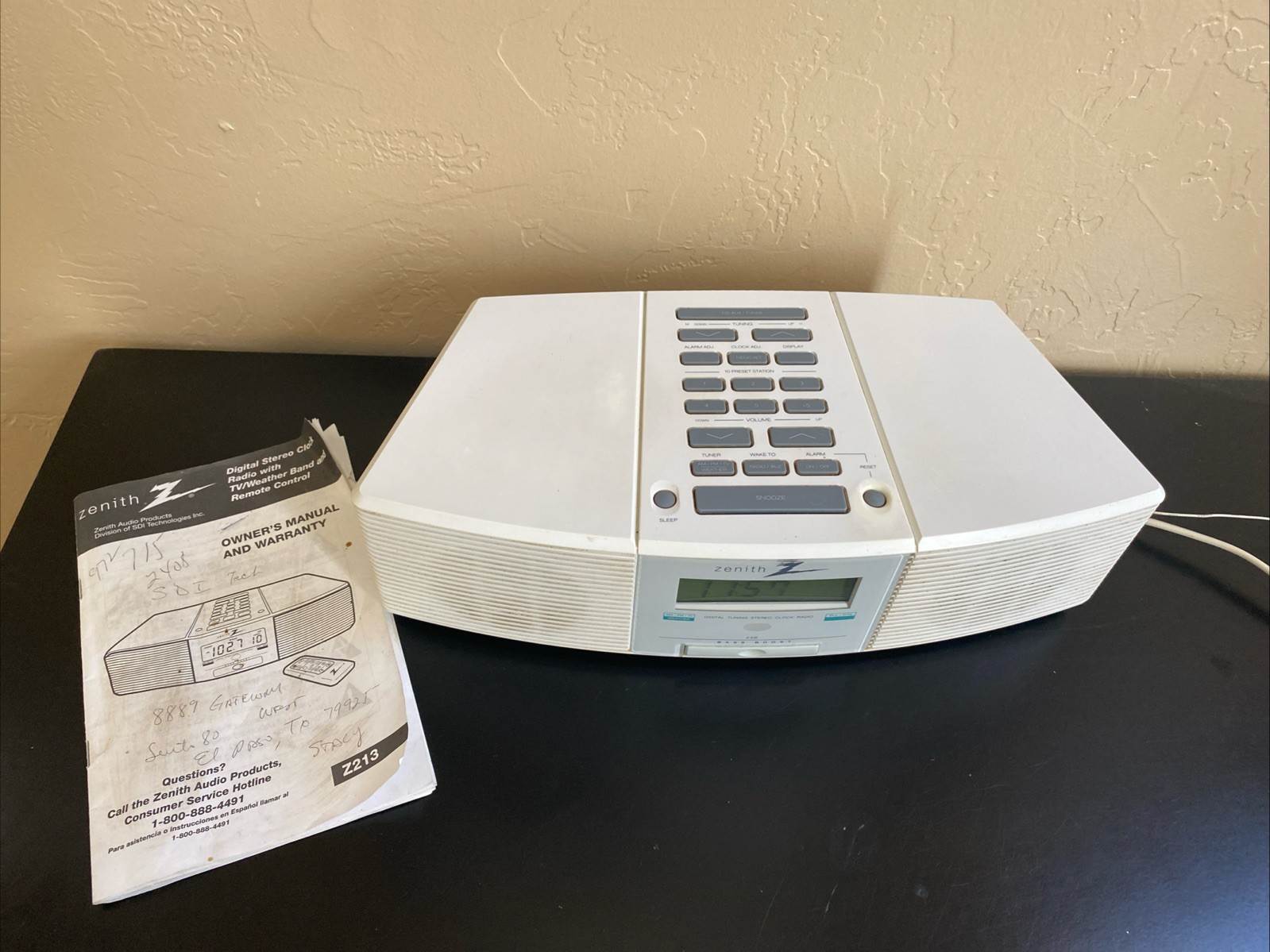 Zenith Z213W Stereo AM FM WX AUX IN Weather Sound Alarm Cloc