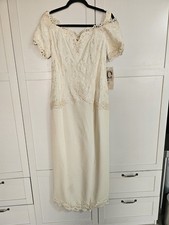 NWT Vtg 80s Jessica McClintock Gown Cream Lace Off Shoulder Slim Fit 7-10 Photos