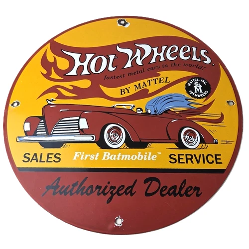 Vintage Hot Wheels Sign - Mattel Batman Die Cast Cars Porcelain Gas Pump Sign