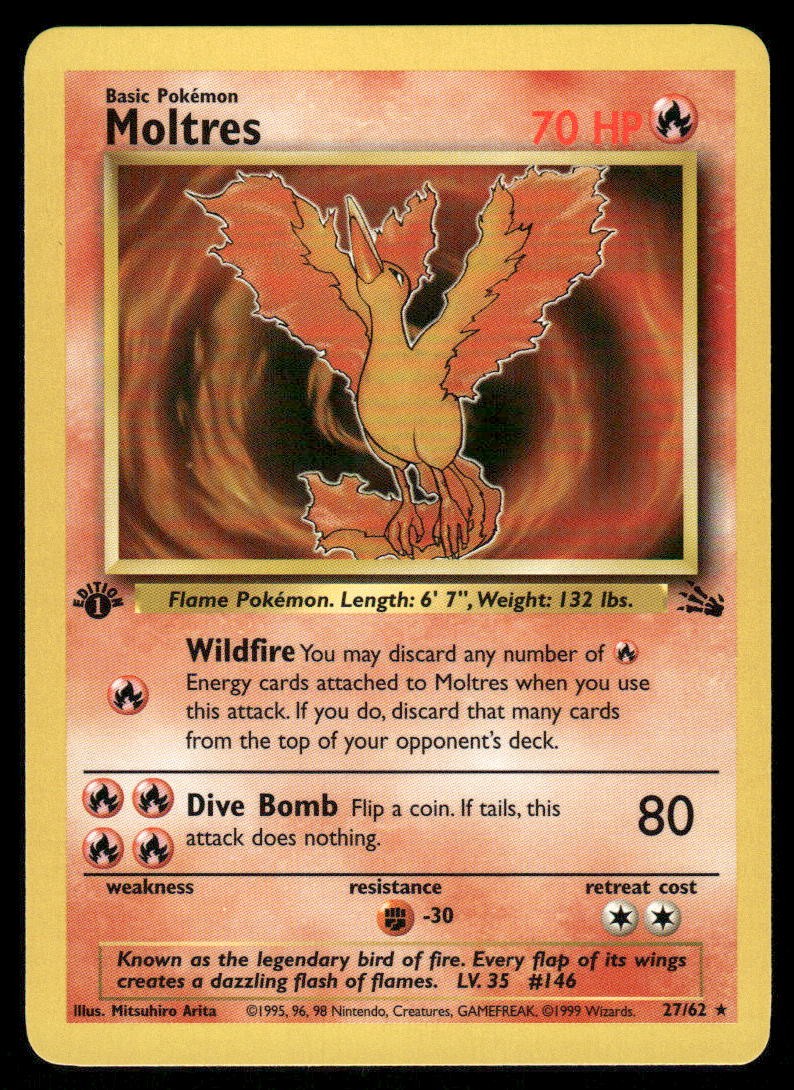 Pokemon Cards Moltres 27/62 1st Edition Fossil Rare NM EBAY LIVE FRIDAY