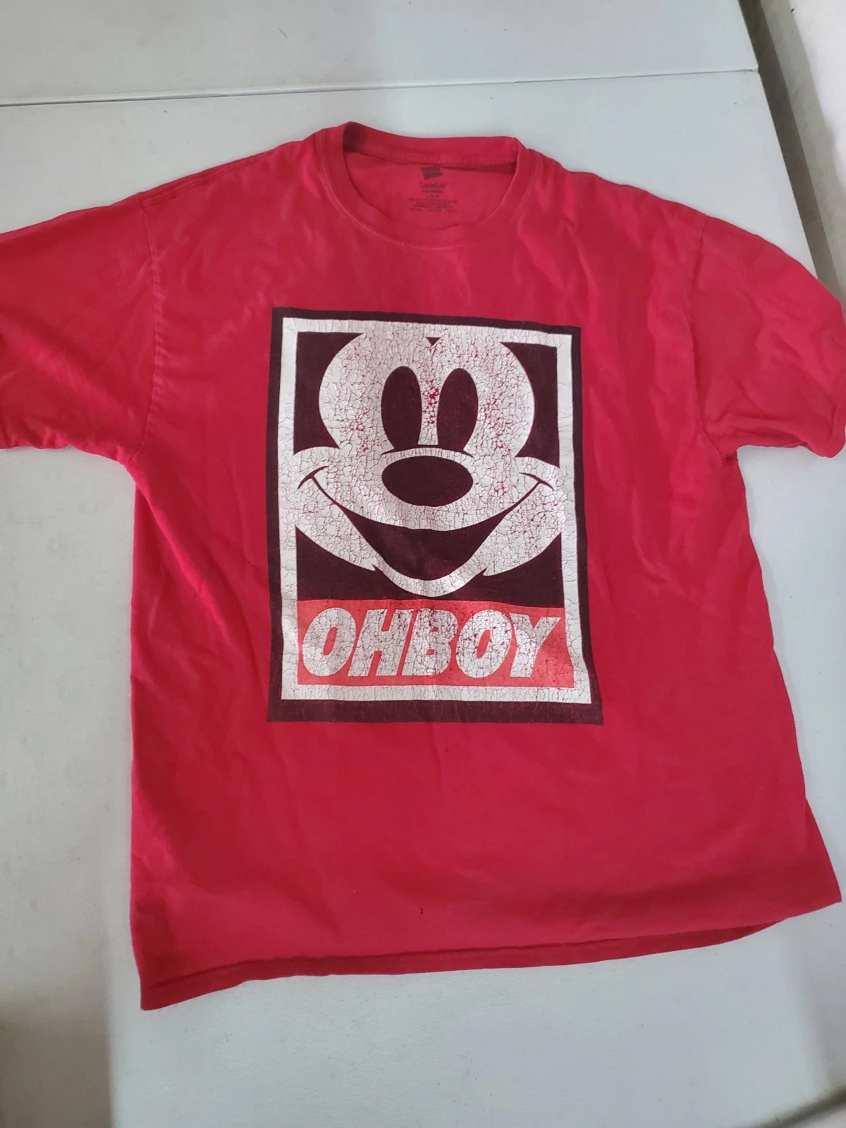 Disney Mickey Mouse T-Shirt Men's Size L Red Short Sleeve Crew Neck Hanes