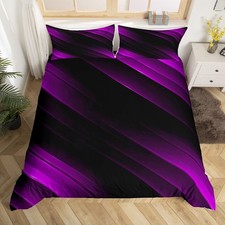 Kids Purple and Black Geometric Bedding Set Queen Size Modern Abstract Ombre ...