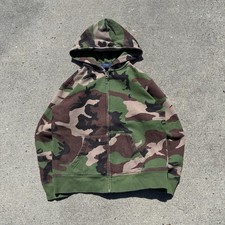 Polo Ralph Lauren Hoodie Sweatshirt Boys M 10-12 Green Camo Full Zip Fleece Pony