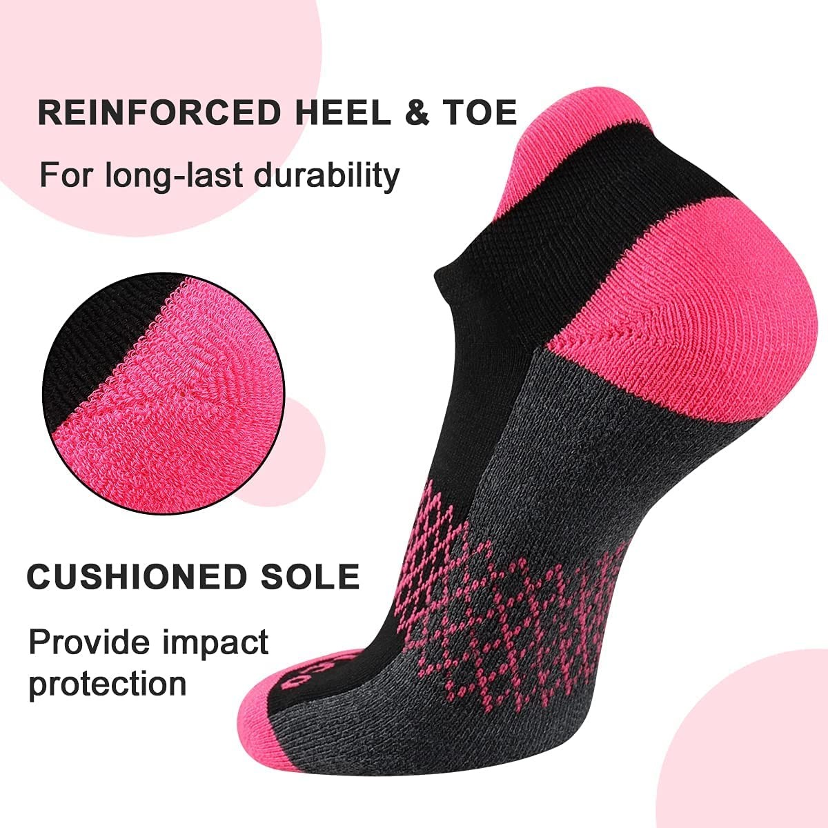 SAOLA Calze donna alla caviglia 6 paia calze running atletiche suola ammortizzata con linguetta