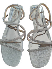 BADGLEY MISCHKA Women's evie Strappy Sandals 8.5M Stone Embellished Silver