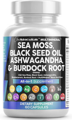 Sea Moss Black Seed Oil Ashwagandha Turmeric Bladderwrack Burdock & Vitamin C Vi