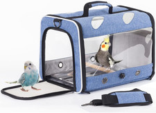 Bird Travel Carrier for Parrot with Wooden Perch and Tray, Portable Carrying Bag