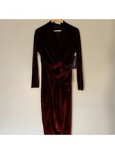 RACHEL RACHEL ROY Womens Red Long Sleeve Below The Knee Faux Wrap Dress XS