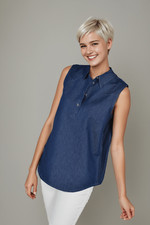 Women's Brand New Blue Denim Top Sleeveless Front Button Shirt Casual Work Wear