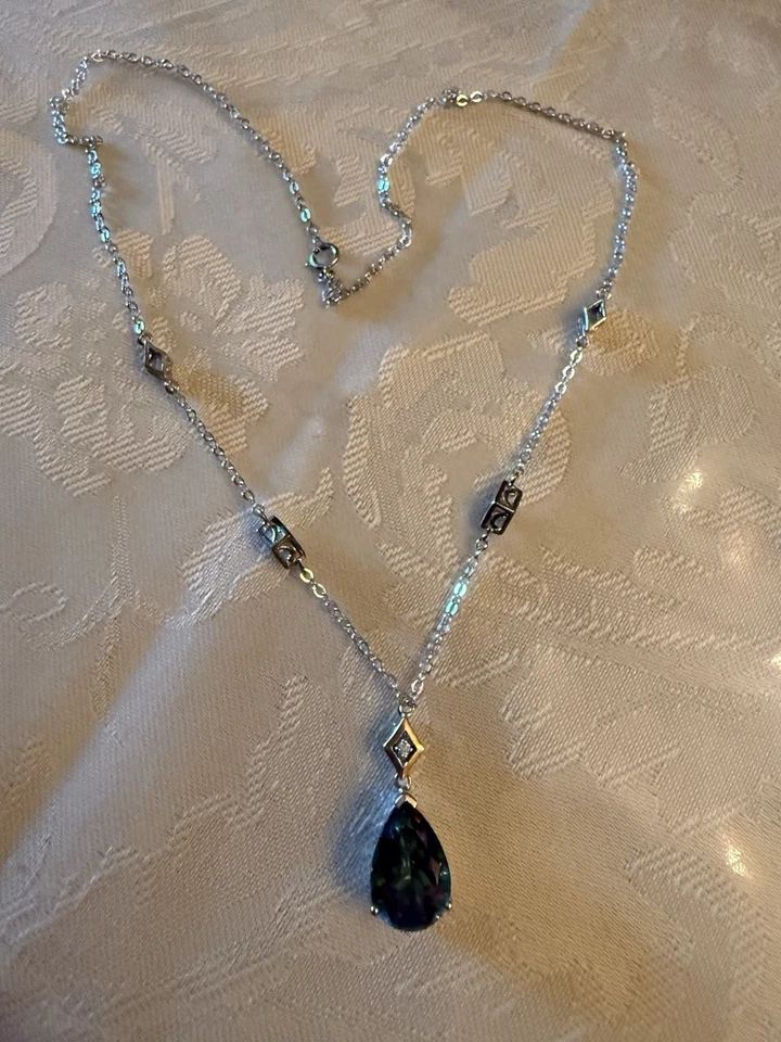 Alwand Vahan ~4 ct Natural Mystic Topaz & Diamond 14K Gold & Sterling Necklace - Image 4 of 4