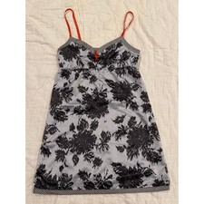 Gilligan  O'Malley Grey Black Floral Satin Chemise Slip Dress Red Straps Small
