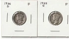 1935 D & 1935 S Mercury Dimes (F)