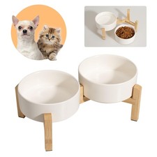 Elevated Ceramic Dog Bowl Set - Raised Feeding Bowls with Non-Slip Bamboo Sta...